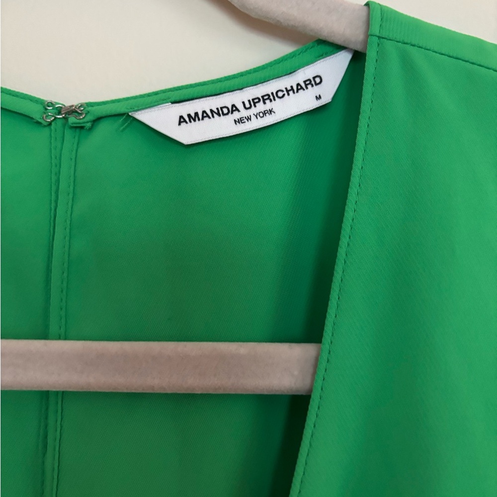 Amanda Uprichard Marsha Grass Green Elastic Skort Blouson Romper Dress Sz M - Picture 3 of 5